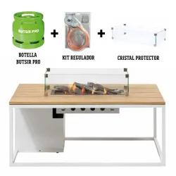 Mesa de Fuego COSILOFT 120 BLANCO CON TECA + BOTELLA GAS + CRISTAL PROTECTOR + REGULADOR