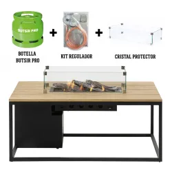 Mesa de Fuego COSILOFT 120 NEGRO CON TECA + BOTELLA GAS + CRISTAL PROTECTOR + REGULADOR