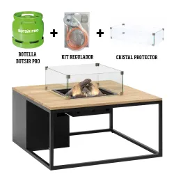 Mesa de Fuego COSILOFT 100 NEGRO CON TECA + BOTELLA GAS + CRISTAL PROTECTOR + REGULADOR