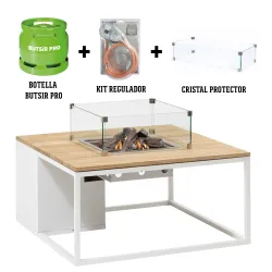 Mesa de Fuego COSILOFT 100 BLANCO CON TECA + BOTELLA GAS + CRISTAL PROTECTOR + REGULADOR