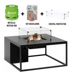Mesa de Fuego COSILOFT 100 CON ALUMINIO NEGRO + BOTELLA GAS + CRISTAL PROTECTOR + REGULADOR